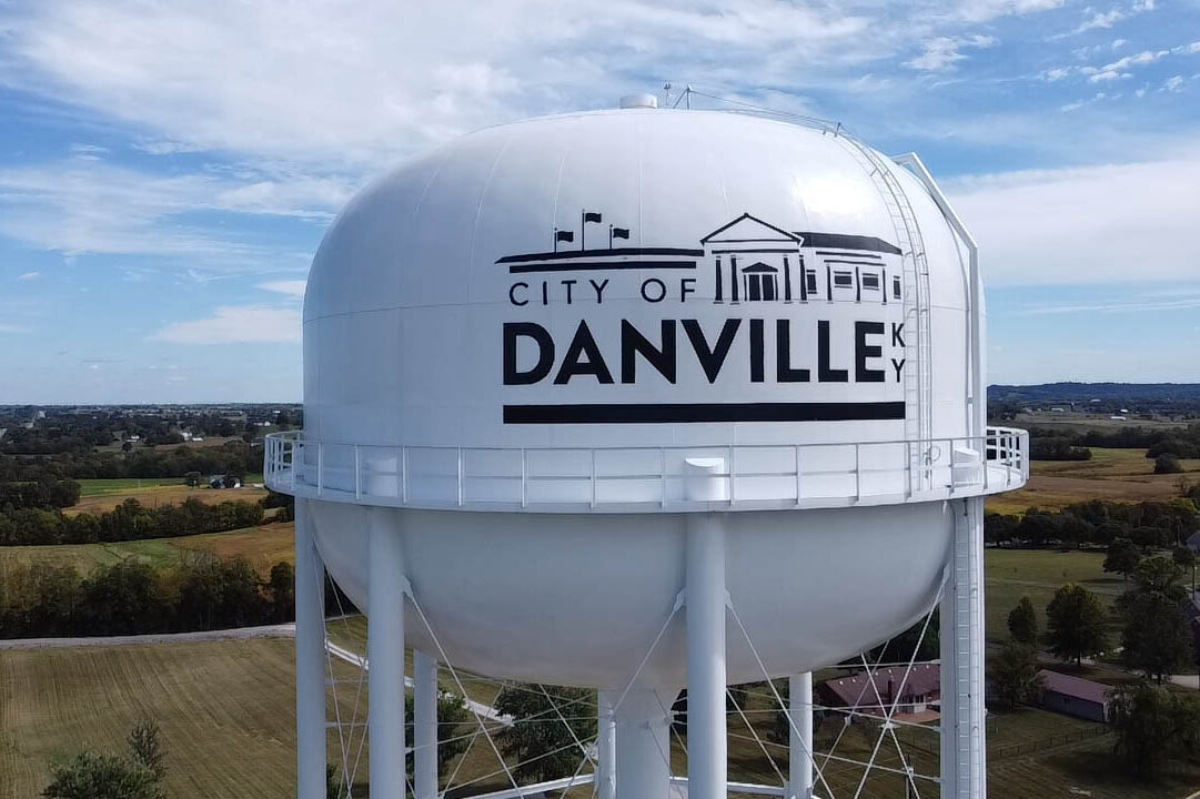 City of Danville logo on water tower photo. Digital Marketing, Website Design, Branding, Graphic Design, Logo Design, Advertising, and Marketing Agency services in Danville, Kentucky.