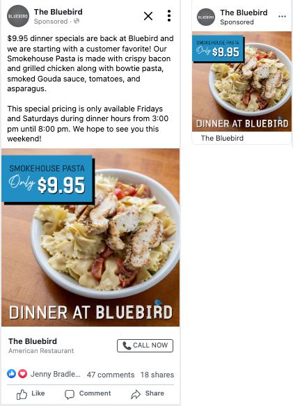 Bluebird Meta ads screenshots