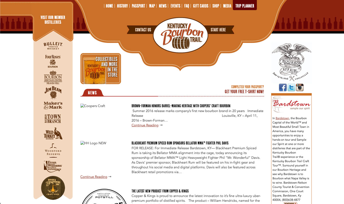 Archived Kentucky Bourbon Trail website.