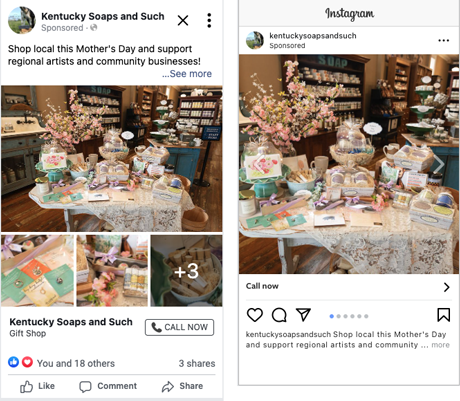 Facebook and Instagram ad screenshots