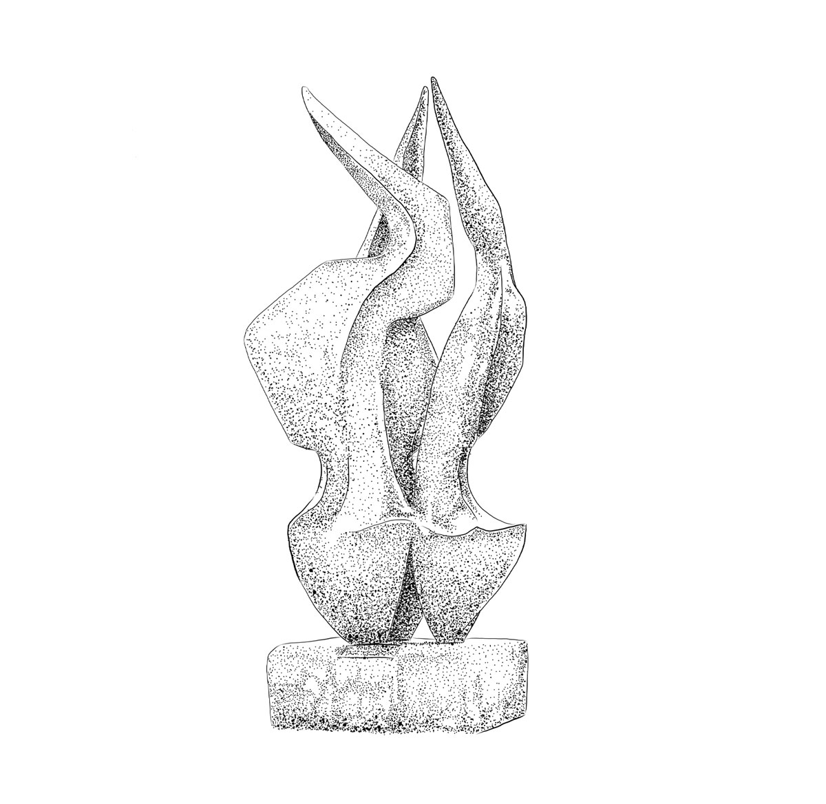 Hand-drawn illustration of The Flame statue by Ryan Lanigan