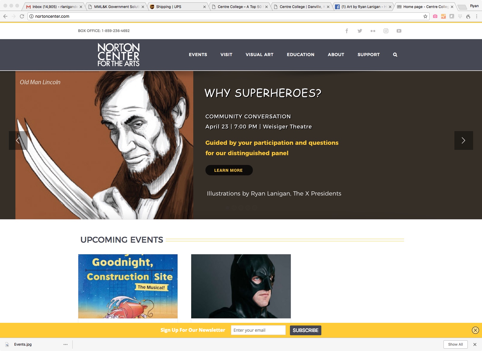 Screenshot of the Norton Center for the Arts website featuring the X-Presidents event